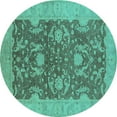 thumbnail image 1 of Ahgly Company Machine Washable Indoor Round Oriental Turquoise Blue Industrial Area Rugs, 6' Round, 1 of 4
