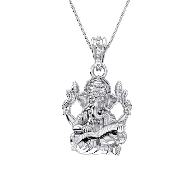 Sterling Silver (92.5% purity) God Ganesh Pendant for Men & Women Pure Silver Lord Ganapathy Locket for Good Health & Wealth INCLUDING Silver Chain