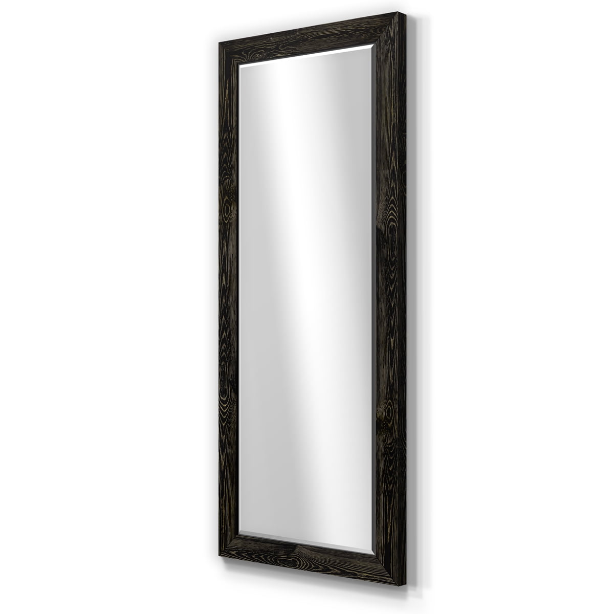 Beveled Edge Framed 25 in. W x 61 in. H Rectangle Wood Black Mirror