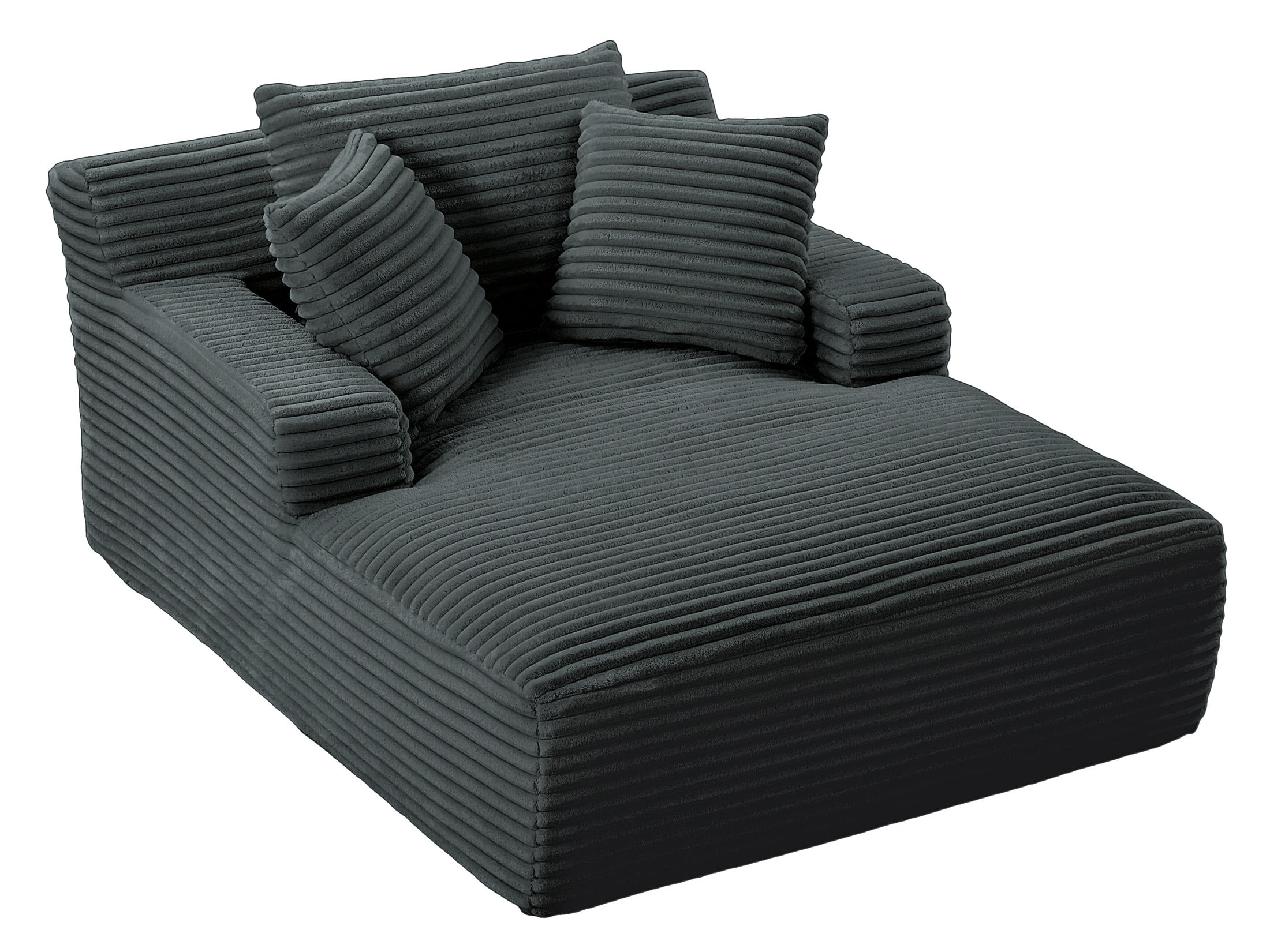 Aukfa Oversized Chaise Lounge Sofa Bed, Corduroy Upholstered Sleeper Chair, Boneless Deep-Seat Couch, Dark Gray
