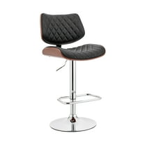 Armen Living Indoor Larisa Adjustable Walnut Wood Bar Stool in Gray Faux Leather with Black Metal