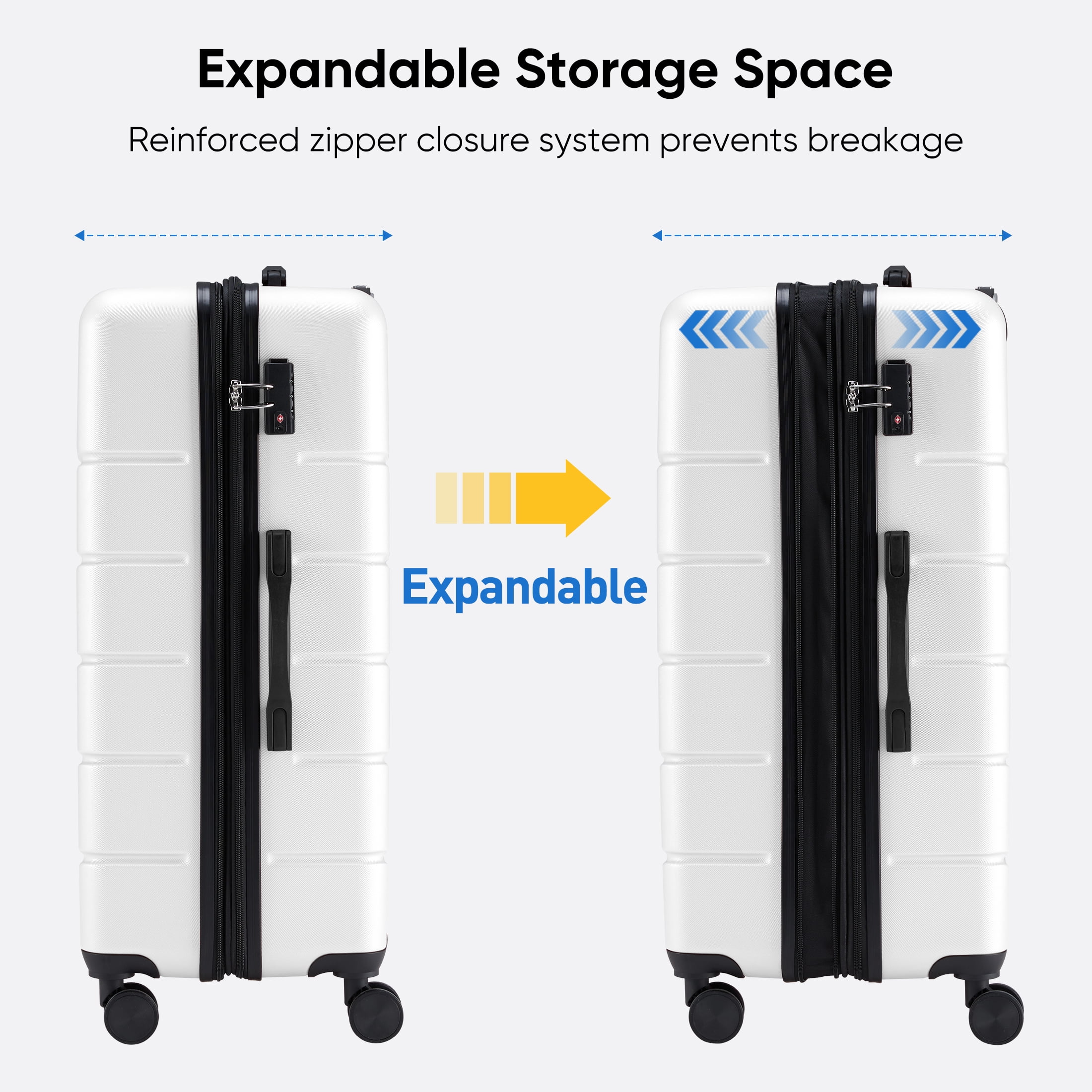 edx 24 Inch Hardside Expandable Luggage with Spinner Wheels, Checked-Medium Lightweight Expandable Rolling Luggage with TSA Lock, White
