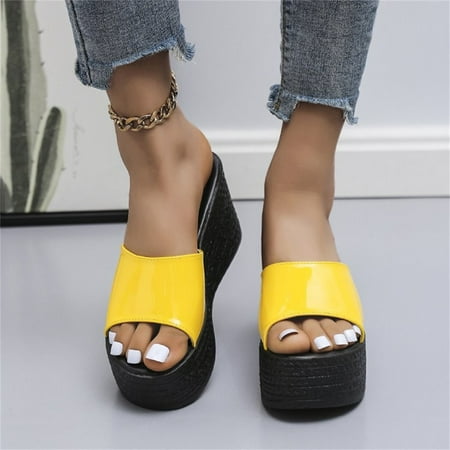 Jsaierl Platform Sandals for Women Dressy Summer  Matsu Heel Thick Sole Slope Heel Shoes Breathable Slip-on Beach Sandals Size 6