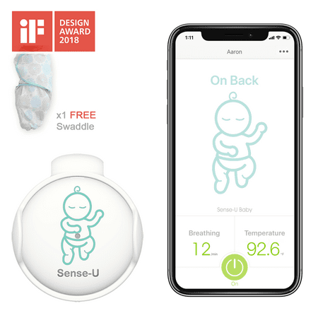 Sense-U Baby Breathing & Rollover Movement Monitor with a FREE Sleepbag(Small: 0-3m): Alerts you for Weak Breathing, Stomach Sleeping, Overheating and Getting Cold with Audible