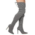 thumbnail image 2 of Women's Pointed Toe Thigh High Stiletto Heel Fashion Boots Gray Suede 5, 2 of 7