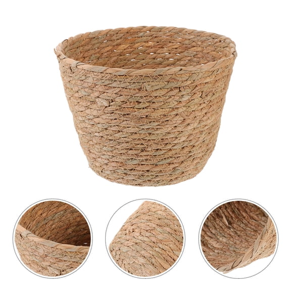 LOLIPPYY Light Brown Straw Woven Storage Basket Decorative Organizer for Home Kitchen Bathroom 10.5 x 5.5 x 4.5 inches