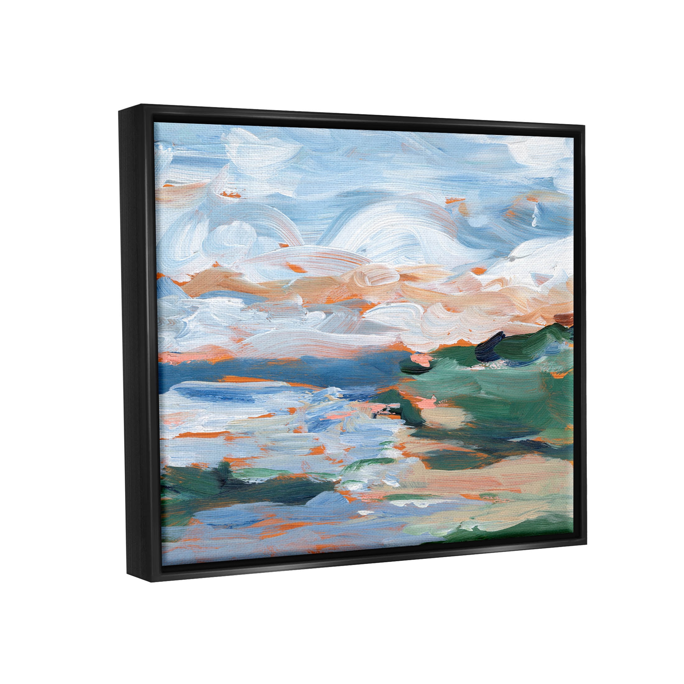 Seaside Modern Landscape Scene Landscape Painting Jet Black Framed Art Print Wall Art
