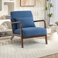thumbnail image 5 of PAPROOS Accent Chair Set of 2, Mid-Century Modern Armchair with Solid Wood Frame and Pillow, Velvet Fabric Upholstered Reading Chair for Living Room Bedroom, Navy, 5 of 10