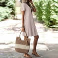 thumbnail image 4 of Horkkom Linen Dress Women Short Sleeve Mini Solid Color Summer Dresses Loose Vacation Casual Dresses, S-2XL, 4 of 8