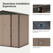 LAUSAINT HOME 4' x 6' Outdoor Storage Shed, Metal Shed Garden Tool Storage & Bicycle Storage with Lockable Door, Brown