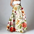 thumbnail image 2 of Women’s Floral Print Maxi Skirt High Waist A Line Floor Length Satin Skirt with Pockets Elegant Long Skirt for Formal Occasions Beige L, 2 of 5