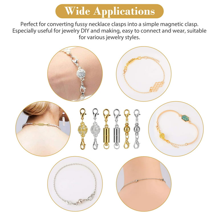 16pcs Magnetic Lobster Clasps, TSV Silver & Gold Color Jewelry Extenders, Magnetic Locking Clasp Including Round Ball Closures Rhinestone Ball
