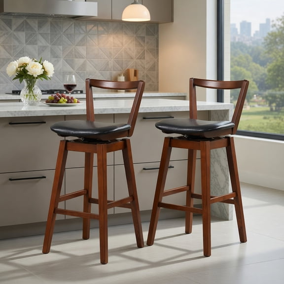 Resenkos Swivel Upholstered PU Leather Stool with Backrest and Cushioned Seat-30.5 inches, Bar Height Stools, Bar Stools for Kitchen Island for Kitchen, Dining Room