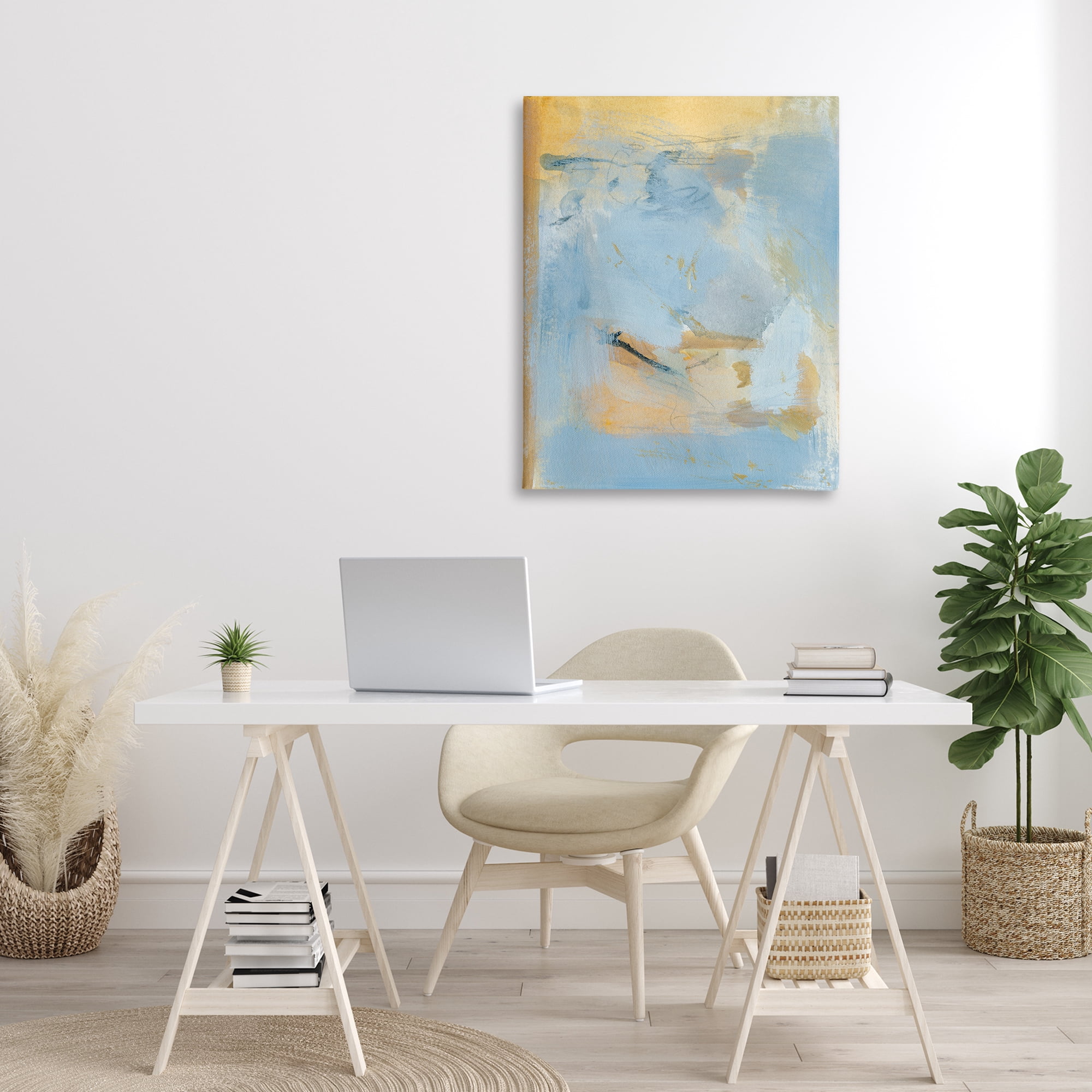 Stupell Industries Blue & Gold Organic Abstract Abstract Painting Gallery Wrapped Canvas Art Print Wall Art, 30 x 40