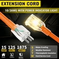 thumbnail image 2 of ZAZFO 25ft 10 Gauge Extension Cord, 3 Prong 5-15P to 5-15R, SJTW with Power Indicator Light, Heavy Duty Flexible Durable, Orange Waterproof for Outdoor Use, 2 of 7