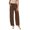 Coffee, variant on Generous Cut Linen Blend Palazzo Pants For Women Elastic Comfort Waist Loose Fit Casual Beach Trousers With Side Pockets Watermelon Red