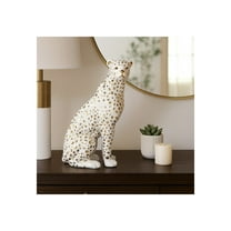 Sitting Leopard Sculpture Statue for Home Decor - Ceramic Animal Accent for Office, Room, and Shelf Decor Display - Ornaments Coffee Table, Bathroom, and Living Room Decor - 11", White and Gold