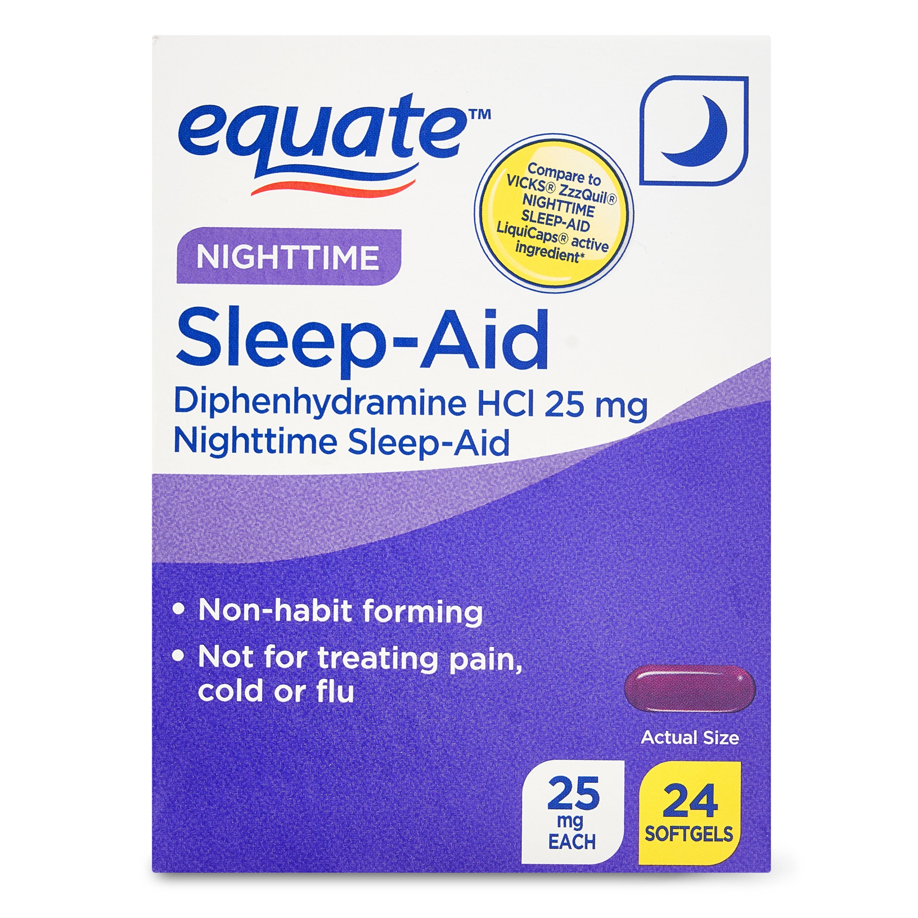 Equate Diphenhydramine HCl Nighttime Sleep-Aid Softgels, 25 mg, 24 Count