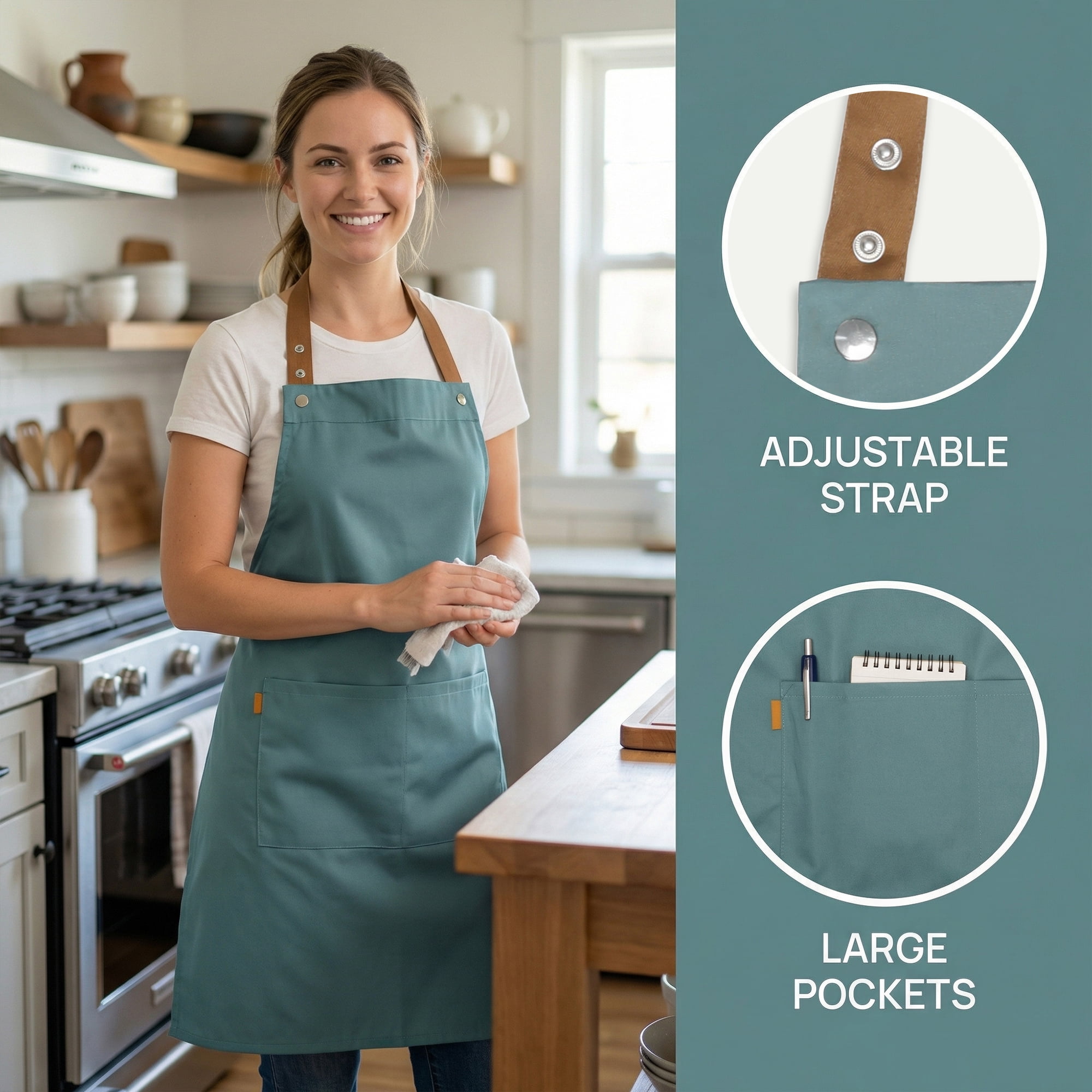 Unique Bargains Waterproof Long Waist Cooking Kitchen Apron with Pockets 26.4x29.1in Blue