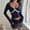 Dark Blue, variant on Qulqfy Women's Crop Blouses Boat Neck Long Sleeve Black Lace Blouses Party Tight Tops for Women L