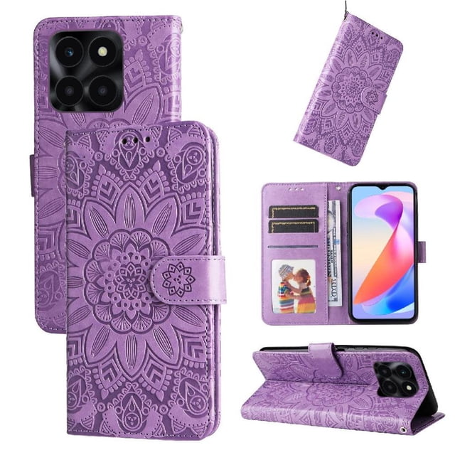Funda tipo cartera GANGXUN para Honor X6A , diseño girasol, cuero PU, soporte, cierre magnético, tarjetero