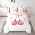 thumbnail image 3 of Homewish Kawaii Bow Tie 7 Pieces Bedding Comforter Set,Summer Wseet Cherries Full Bedding Set,Pink White Fitted Sheet Flat Sheet For Girls Kids,Breathable Home Decor Reversible, 3 of 9