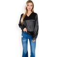 thumbnail image 6 of Women's Satin Long Sleeve V-Neck Blouse with Cuffed Sleeves - Large, Black, 6 of 7