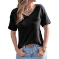 thumbnail image 2 of Short Sleeve Summer V Neck Women Solid Casual Tee Shirt with Pocket, 2 of 6