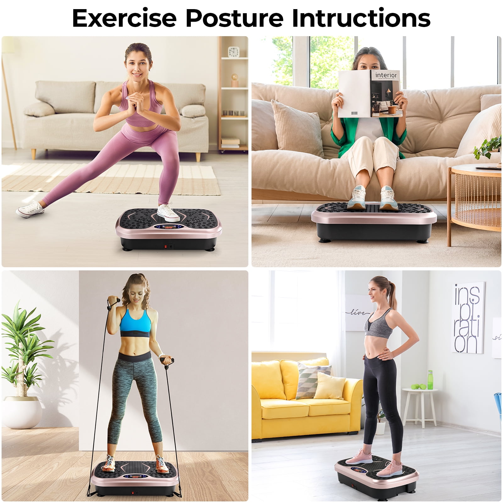 LAZY BUDDY Vibration Plate Exercise Machine Lymphatic Drainage Platform Whole Body Shaker w/ 2 Resistance Bands, Home Workout Training Equipment for Weight Loss & Toning, 265lbs, Goldenrod