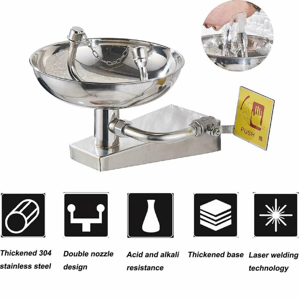 Eurhowing Wall Mounted Emergency Eye Wash Station, Stainless Steel Eyewash, Industrial Safety Bowl Eyewash for Labs & Factories