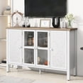 thumbnail image 2 of 47.2'' Retro TV Stand with Glass Door Cabinet / 3 Cabinets, Anti-tip Feature for Living Room Use, 2 of 4