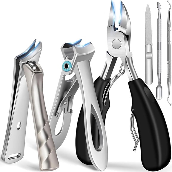 Toenail Clippers Kit for Seniors Thick Toenails, Angled Head Large Toe Nail Clippers for Thick Nails for Men, Heavy Duty Ingrown Toenail Clippers with Wide Jaw, Slanted Nail clippers with Long Handle