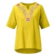 thumbnail image 5 of Mittory Womens Cotton Linen Short Sleeve Shirts Summer Mexican Embroidered Tops Cut V Neck Peasant Tunic Dressy Blouse, 5 of 5