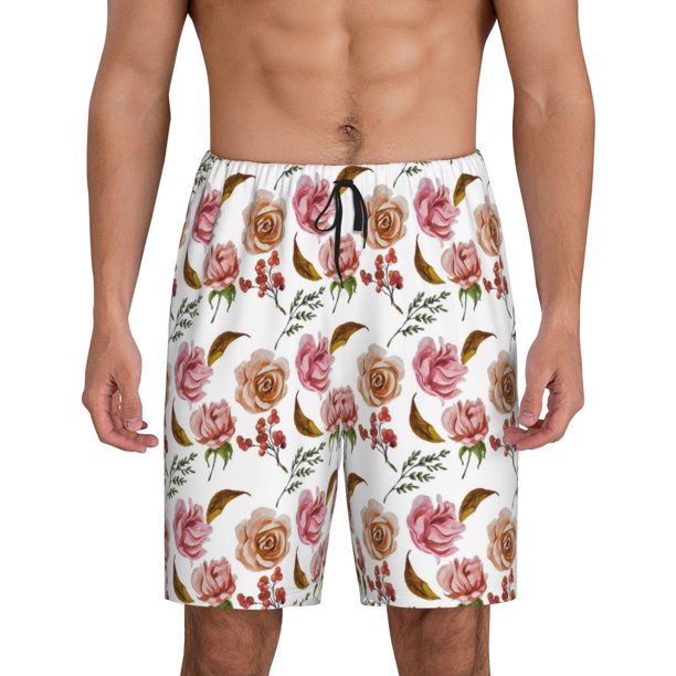 Fotbe Rose Flowers Pantalones Cortos de Pijama para Hombre, Ropa de Dormir, Pantalones de Pijama Cortos para Hombre-X-Large