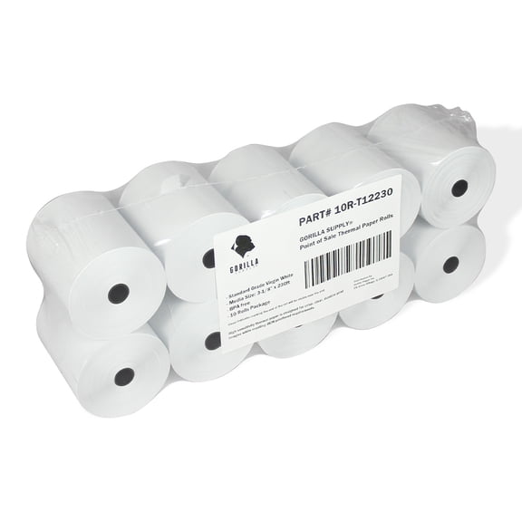 Gorilla Supply 3 1/8 x 230 Thermal Paper Roll TM-T88 T20 T90 SRP-350 370, BPA Free, 10 Rolls