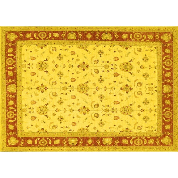 Ahgly Company Machine Washable Indoor Rectangle Persian Yellow Traditional Area Rugs, 5' x 7'