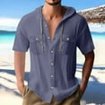 thumbnail image 1 of pstuiky Camisas de manga corta para hombre, Blusa informal de manga corta con capucha, botones y bolsillo con cordón de color sólido para hombre. camisas casuales para hombre l, 1 of 6
