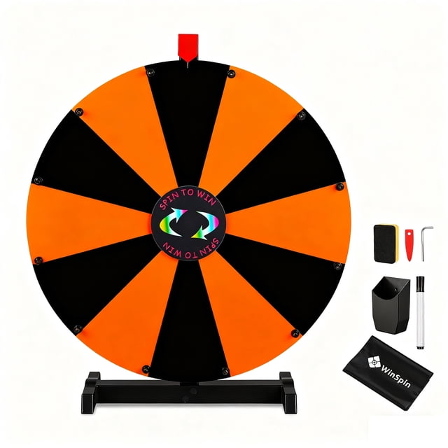 WinSpin Roue de Prix d'Exposition 24 Pouces Noire et Orange Bricolage de Table 12 Emplacements Modulaire Roue Tournante Personnalisée pour Salon Professionnel Pop-Up