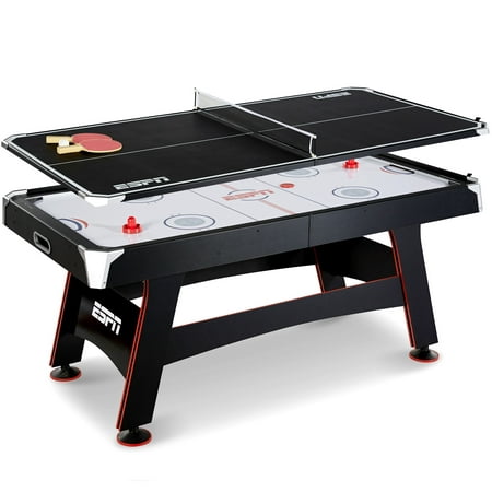 ESPN 72 Inch Air Powered Hockey Table with Table Tennis Top & In-Rail Scorer, New and Improved production Fall 2018, Includes Paddle and Ping Pong Balls, Pushers and Pucks, 6 Ft, Black &