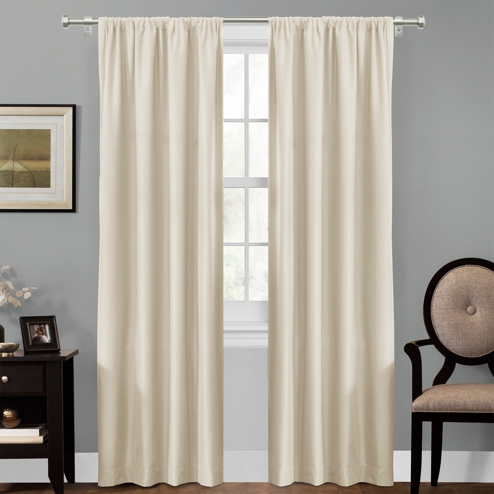 Ridicili 5/8" Telescoping Double Curtain Rods with Octagonal Finials ,Pewter, 28"-48", 5/8 Inches Front and 1/2 Inches Back Double Window Drapery Rod