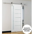 thumbnail image 6 of Sliding Barn Door 24 x 84 with Stainless Steel 6.6ft Hardware | Quadro 4088 White Silk with Frosted Opaque Glass | Top Mount Rail Hangers Sturdy Silver Set | Lite Wooden Solid Panel Interior Doors, 6 of 6