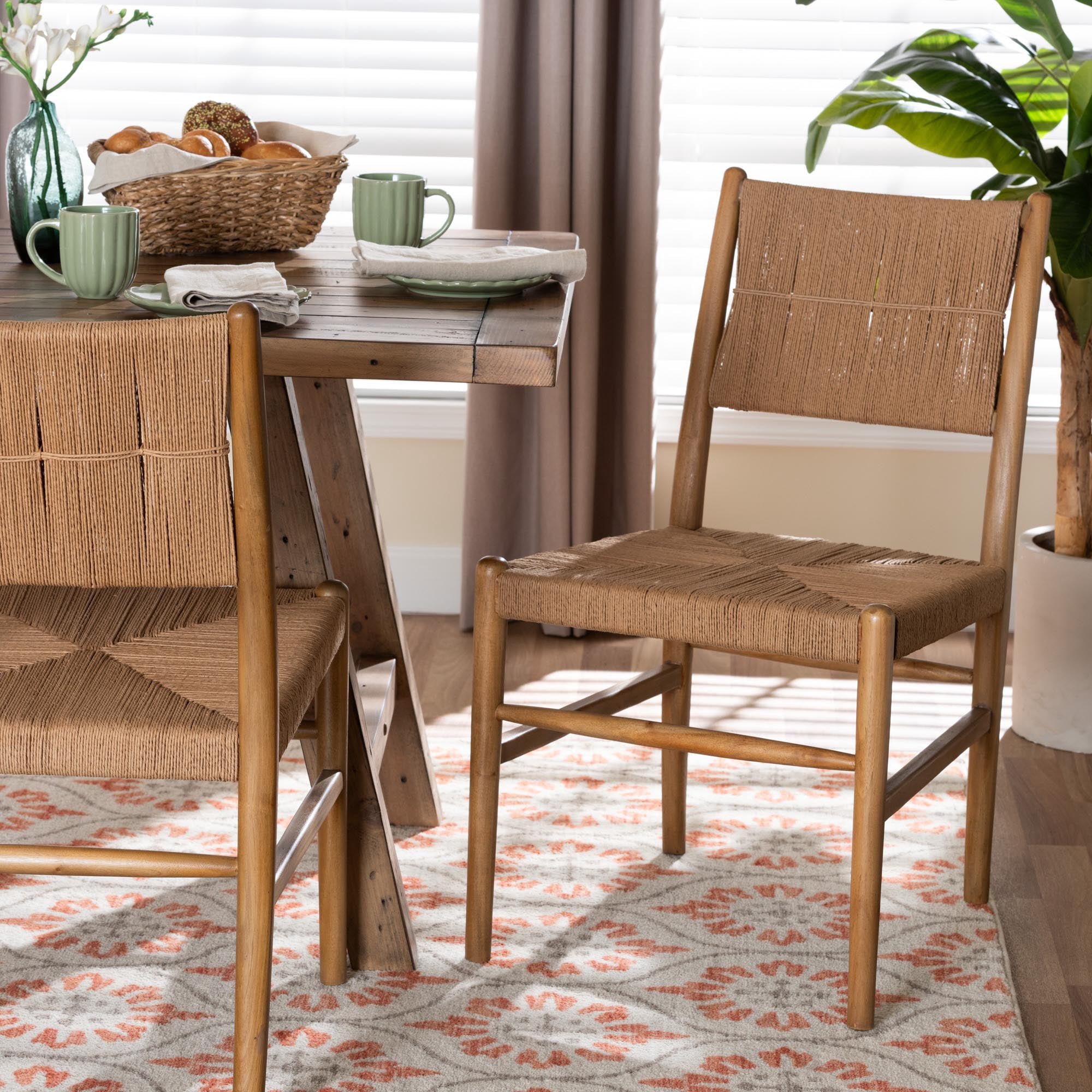 bali & pari Alva Mid-Century Dining Chair, 2-Piece, Honey