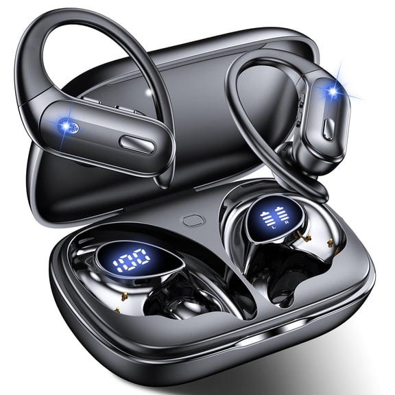 VEAT00L Active Noise Cancelling Ear Buds Wireless Earbuds 75H Playtime Bluetooth Headphones with LED Display Case, Deep Bass Fitness Earphones Gym Running Workout, IP7 Over Earbuds with Earhook