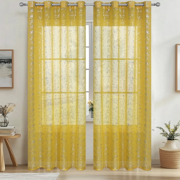 CaiYueKe Semi Sheer Curtains with Silver Embossed Pattern Modern Window Treatments for Living Room Bedroom Polyester Grommet Top Blackout Drapes Home Decor