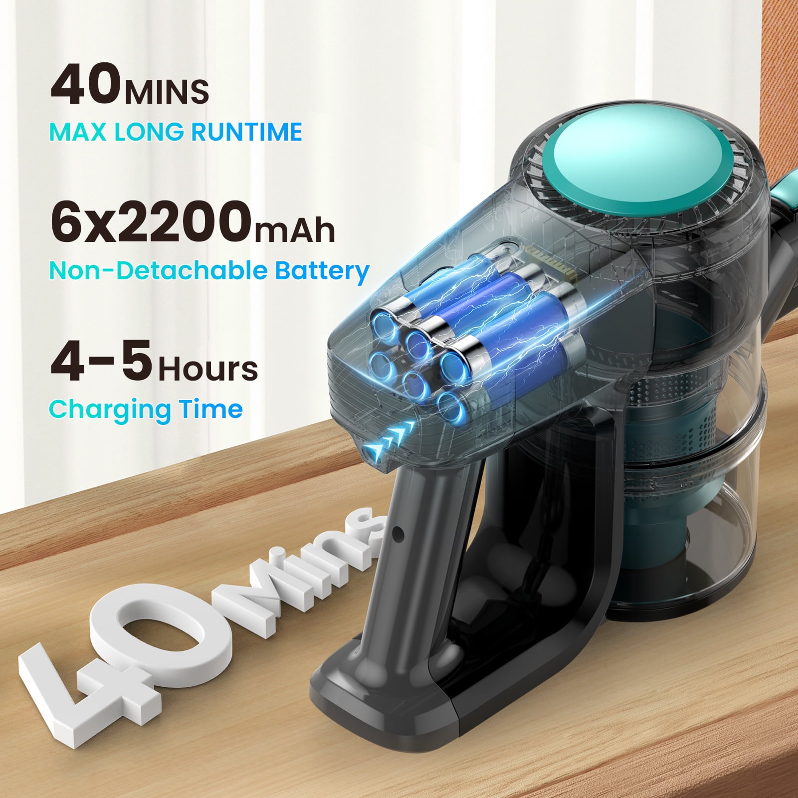YOMA Cordless Vacuum Cleaner, Ultra-Lightweight Stick Vacuum, 40mins Runtime, 6 in 1 Powerful Handheld Vacuum for Home Hard Floor Carpet Pet Hair