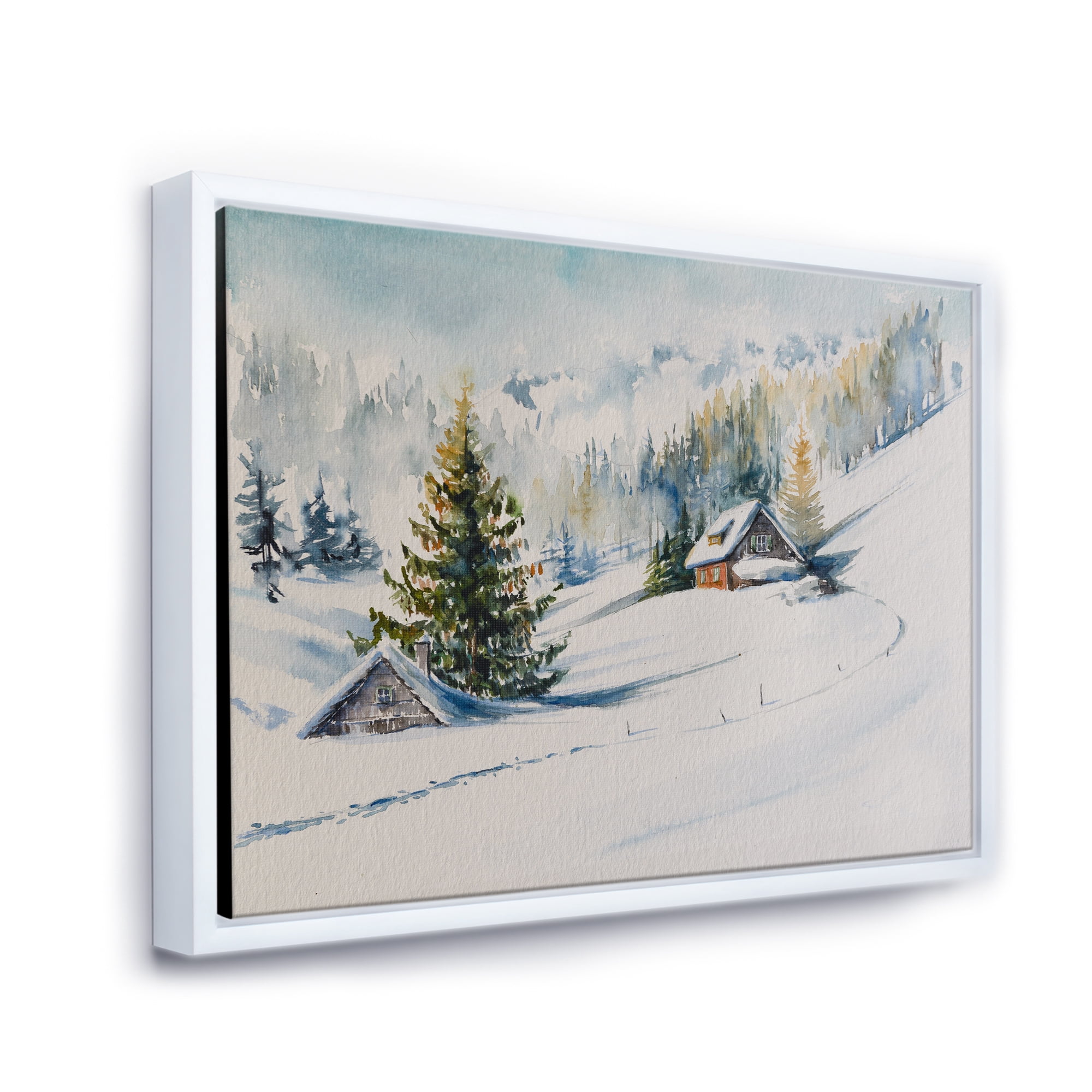 Designart 'The Winter Mountains With Little House' Traditional Framed Canvas Wall Art Print