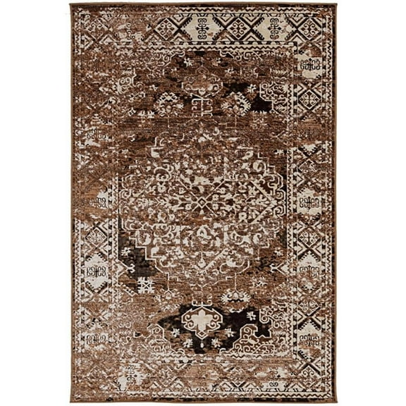 Riverbay Furniture Transitional Power Loomed Polyester 5'x7'6" Rug in Beige