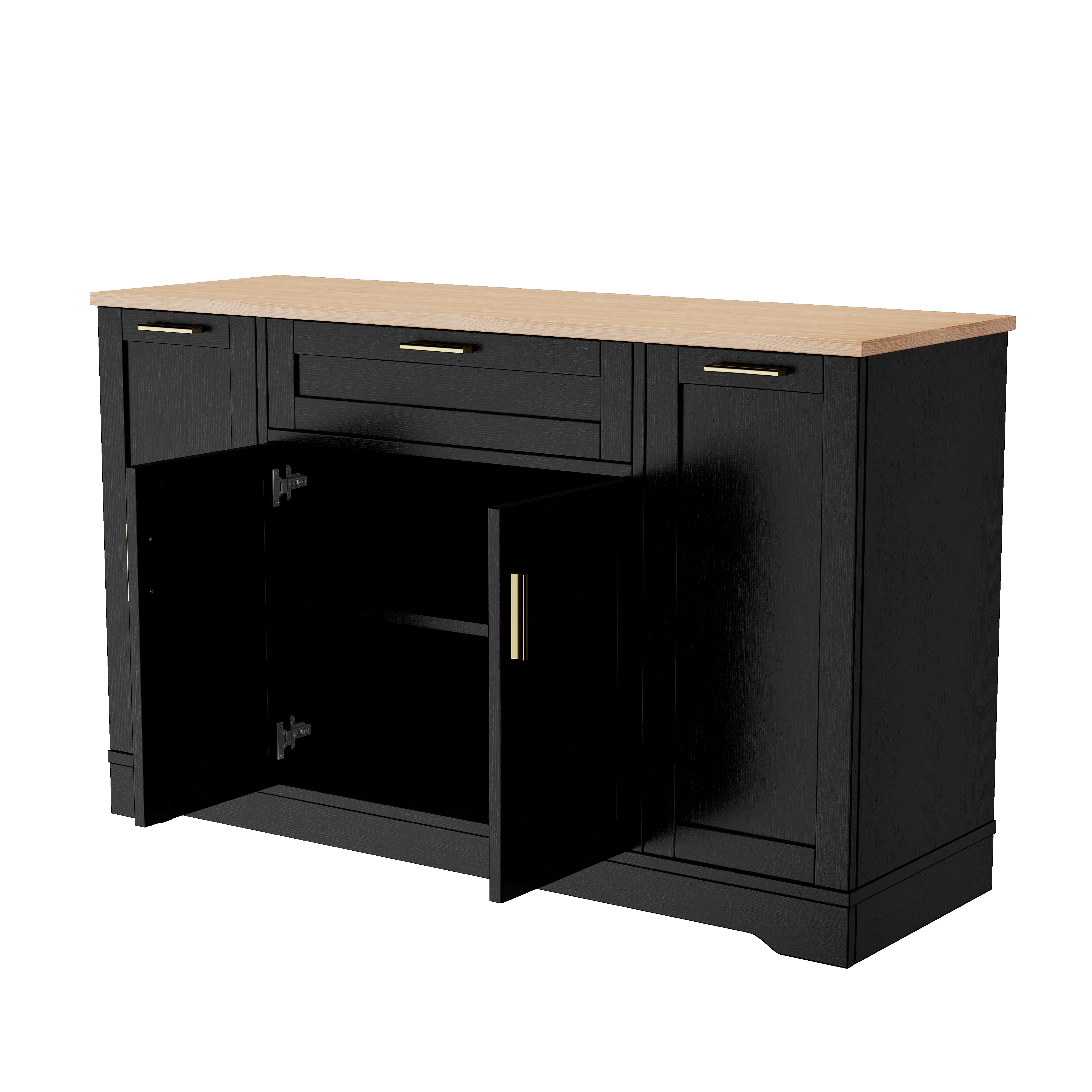Euroco Multi-Functional Sideboard Buffet Cabinet with Storage,53.7" Extendable Dining Table with Adjustable Shelves,Drawers & 3-Tier Pull-Out Rack,Wooden Coffee Bar Cabinet for Kitchen Living Room