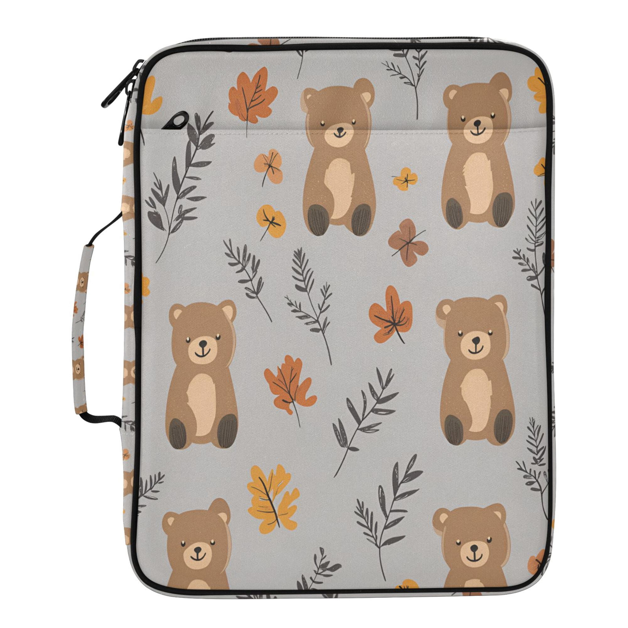 FORMRS Accordion File Folder A4 Size 7-Pocket Expanding Document Organizer Bag with 3 Ring Binder, Brown Cartoon Bears