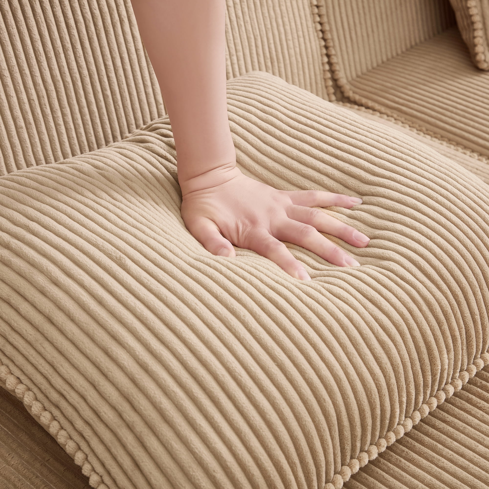 BOFANG Large Square Corduroy Ottoman in Camel, Plush Footrest and Bench, Ready to Use